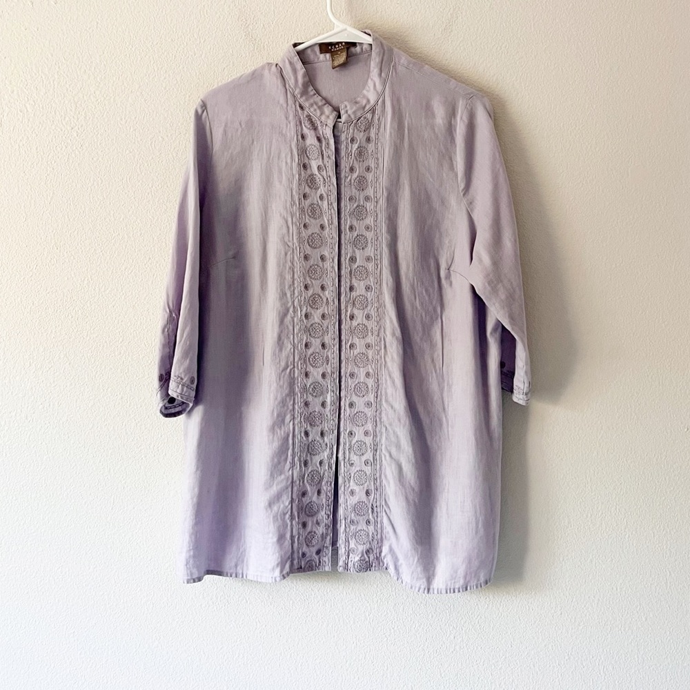 Woman’s 100% Linen Button Down Blouse Size 1X